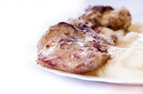 Pork liver with mashed potatoes Stock Photos