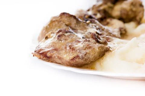 Pork liver with mashed potatoes Stock Photos