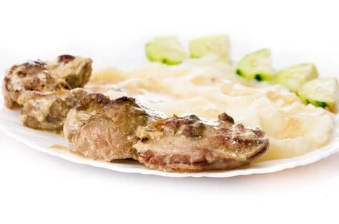 Pork liver with mashed potatoes Stock Photos