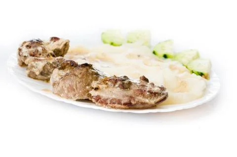 Pork liver with mashed potatoes Stock Photos
