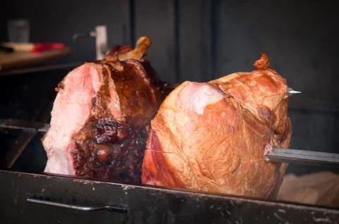 Pork meat grilled on an open fire . Stock Photos