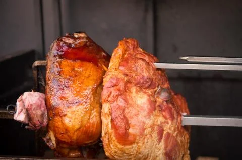 Pork meat grilled on an open fire . Stock Photos