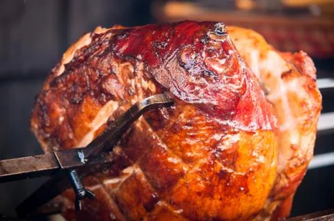 Pork meat grilled on an open fire . Stock Photos