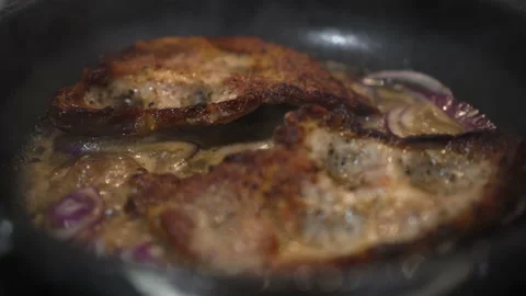 Pork meat on the pan Stock Footage 136410092