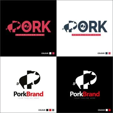 Pork pig initial p letter restaurant food barn silhouette logo Stock Illustration