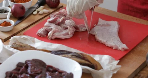 Pork preparing, close-up Stock Footage 133965256