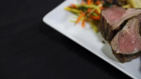 Pork Rack, Sauce, Vegetables Stock Footage 40215701