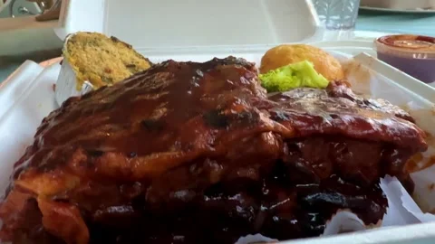 Pork Ribs BBQ Ordered Local Market Stock Footage 251257655