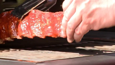 Pork Ribs moved on the BBQ Stock Footage 85278689