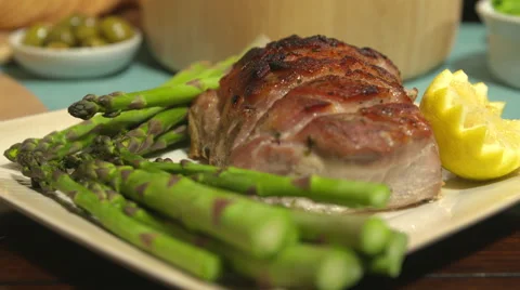 Pork Roast Close Up Rack Focus Stock Footage 64974115