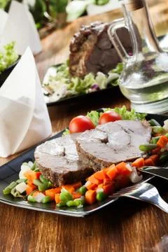 Pork roast with vegetable. selective focus. Stock Photos