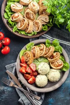 Pork rolls stuffed with mozzarella Stock Photos
