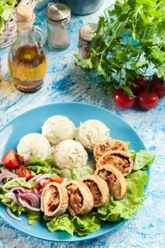 Pork rolls stuffed with mozzarella Stock Photos