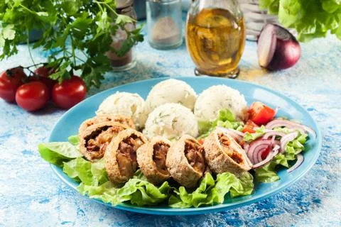 Pork rolls stuffed with mozzarella Stock Photos