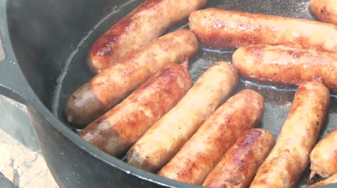 Pork Sausage Cooking Close Up Video stock 40593246