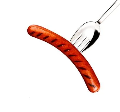 Pork sausage with fork Stock Photos