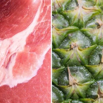 Pork slice vs pineapple 스톡 일러스트