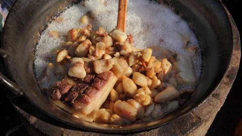 Pork snacks roasting Фото