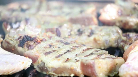 Pork steak on grill Stock Footage 62488557