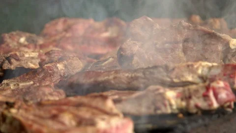 Pork steak on the grill Stock-Footage 95078738