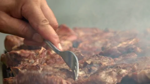 Pork steak on the grill Stock Footage 95078780