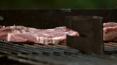 Pork steak on the grill Stock Footage 95078786