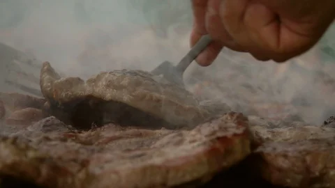 Pork steak on the grill Stock Footage 95078828