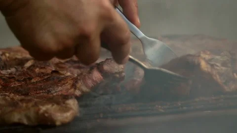 Pork steak on the grill Stock Footage 95078859