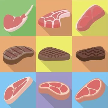 Pork steak icon set, flat style Stock Illustration