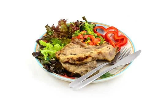 Pork steak with vegetable Stock Photos