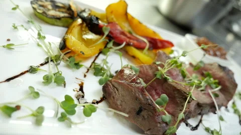 Pork Steak with Vegetables Stock Footage 132168807