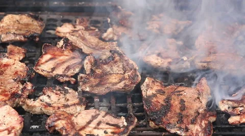 Pork steaks on barbecue grill Stock Footage 46772003