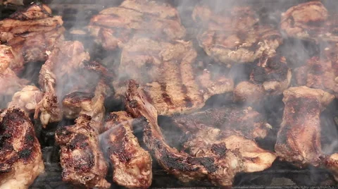 Pork steaks on barbecue grill Stock Footage 46774053