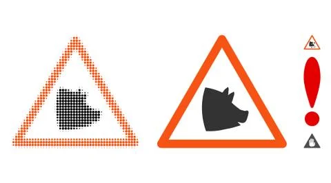 Pork Warning Halftone and Solid Icon Stock Illustration