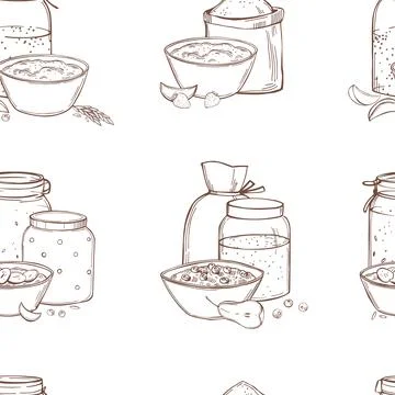 Porridge set.   Vector  seamless pattern Stock Illustration
