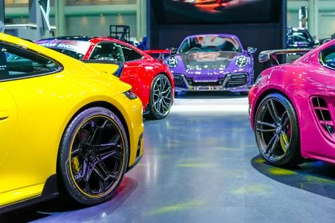 Porsche car multi colored modify from TechArt. Challenger Hall, Impact Muangt Foto stock