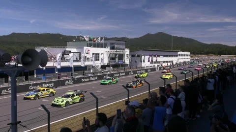 Porsche Cup Starting Grid Racing Cars Estoril Portugal Handheld Shot Stock Footage 279063857