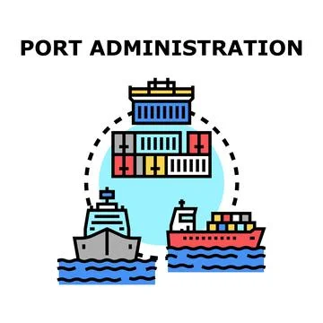 Port administration system managing global cargo transport Stock Illustration