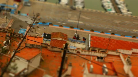 Port and Beach - Tilt Shift (miniature effect) Stock Footage 37730983