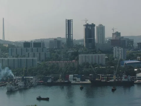 Port and city Stock Footage
