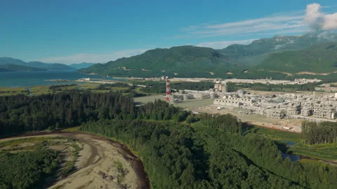 The port and processing site of a LNG plant in northwest British Columbia Stock Footage 318002448