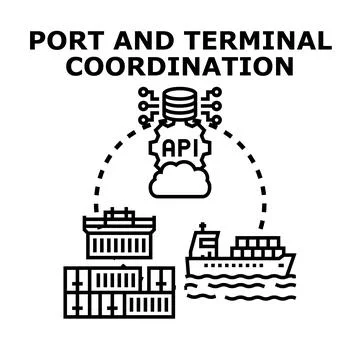 Port and terminal coordination logistics technology concept Stockillustratie