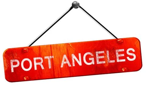 Port angeles, 3D rendering, a red hanging sign Illustration