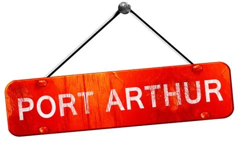 Port arthur, 3D rendering, a red hanging sign Illustration