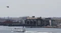 Port Authority Downtown Manhattan Heliport, Ferry Passing, Helicopter Landing HD Footage