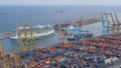 The Port of Barcelona's Muelle Sur Container Terminal (Spain) Stock Footage 198065245