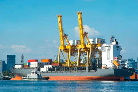 The port cargo freight ship Stock Photos
