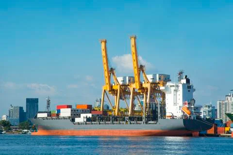 The port cargo freight ship Stock Photos