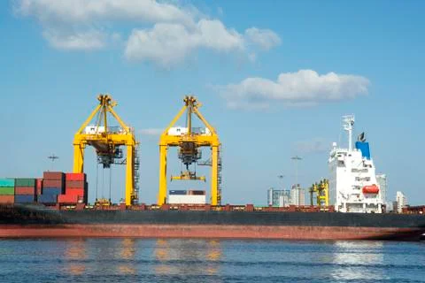 The port cargo freight ship Stock Photos