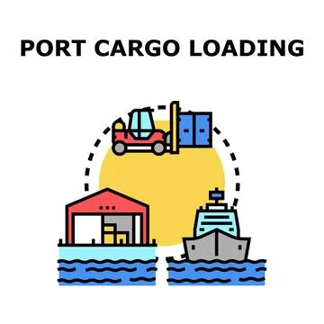 Port cargo loading operations with logistics services Stock Illustration